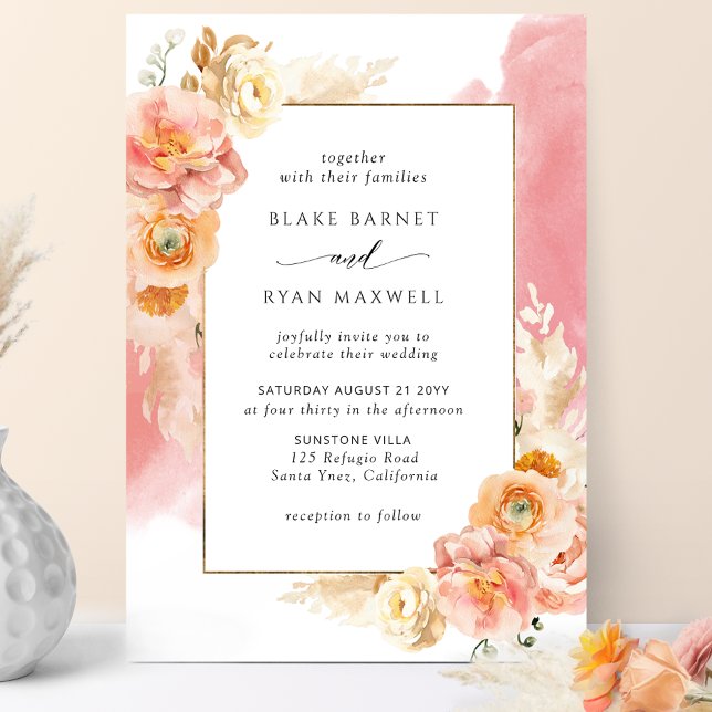 Invitación Floral de Rubor de Peach, Boda de Moda de acuarela (Subido por el creador)
