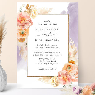 Invitación Floral de Rubor de Peach, Boda de Moda de color mo