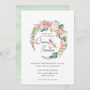Invitación floral de ruborización de la boda de la