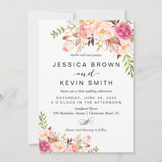 Invitación Floral de Rustic Peony (Anverso)