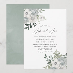 Invitación floral de salvia plateada con acuarela