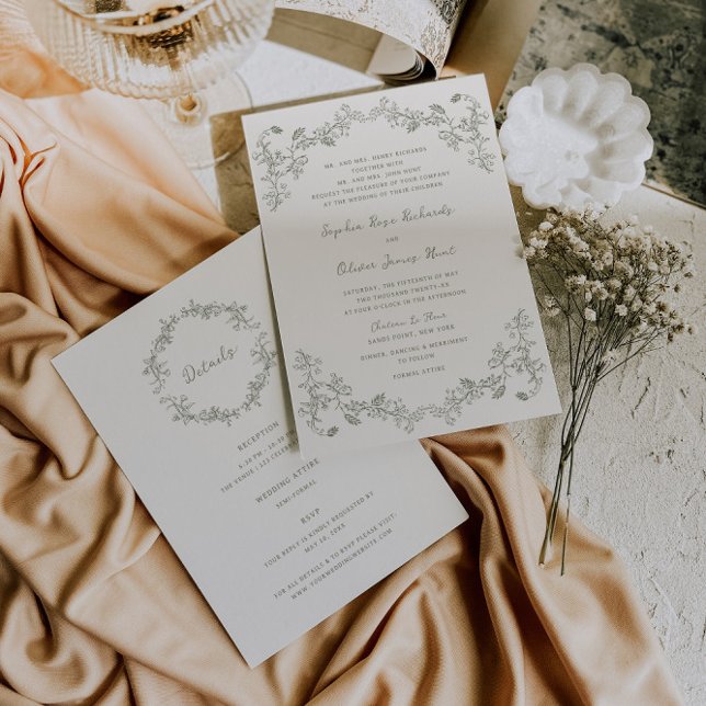 Invitación Floral de salvia rústica todo en un Boda (Subido por el creador)