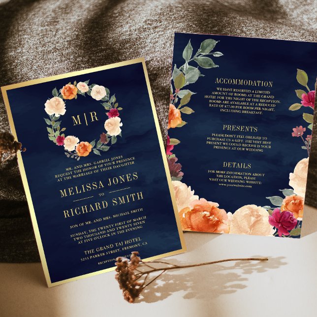 Invitación Floral de tierra en un Boda de la marina (Subido por el creador)