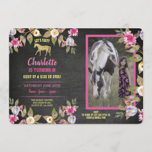 Invitación floral de tiza rosa Pony Fiesta de Caba