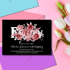 Invitación Floral de vegetación marina roja 40 cumpleaños neg