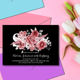 Invitación Floral de vegetación marrón rojo 60 cumpleaños neg
