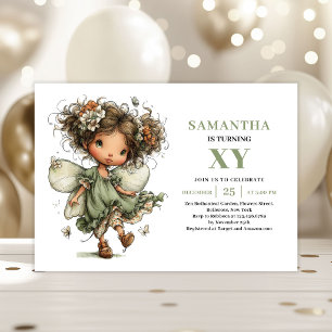 Invitación floral de vegetación para cumpleaños de