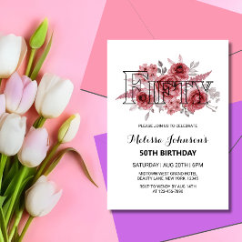 Invitación Floral de vegetación Rosa de Marron Rojo 50 cumple
