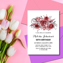 Invitación Floral de vegetación Rosa de Marron Rojo 60 cumple