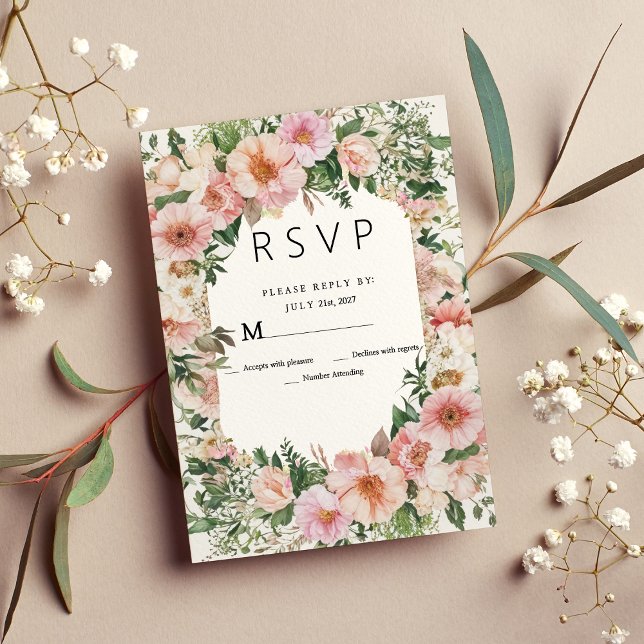 Invitación Floral de verano de flor rosa botánica RSVP (Botanical pink blossom summer floral RSVP)