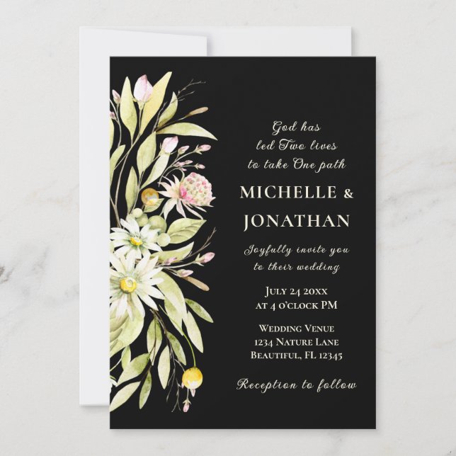 Invitación Floral de verano elegante sobre Boda cristiano neg (Anverso)