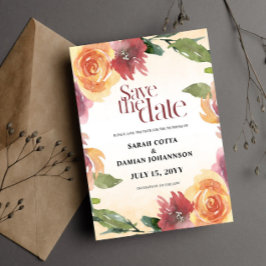 Invitación Floral de verano rojo Peach Save the date Invitaci
