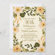 Floral de Verdor Crema Amarillo Cumpleaños 90