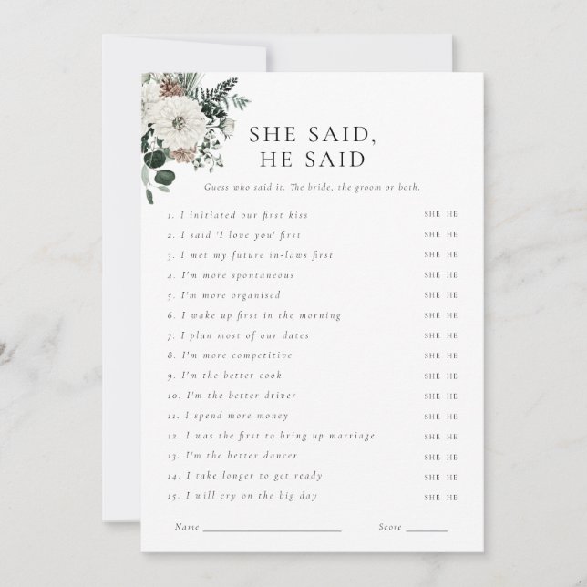 Invitación Floral de verdor de invierno donde estaban cartas  (Anverso)