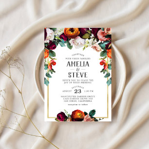 Invitación floral de vino vintage, rubor y naranja