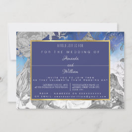 INVITACIÓN FLORAL DE VINTAJE AZUL Y GRIS