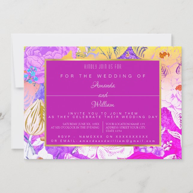 INVITACIÓN FLORAL DE VINTAJE ROSA Y AMARILLA (Anverso)