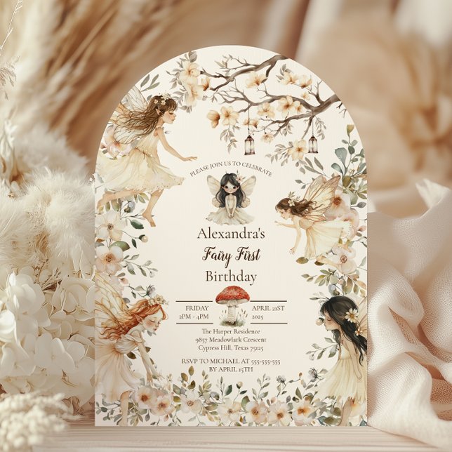 Invitación floral de Woodland Fairy First Birday (Subido por el creador)