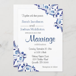 Invitación Floral de zafiro azul en el día moderno