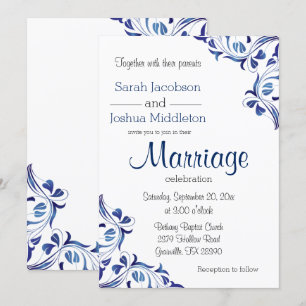 Invitación Floral de zafiro azul en el día moderno