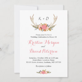 Invitación Floral Deer Antler Boho Moda Boda Celebración