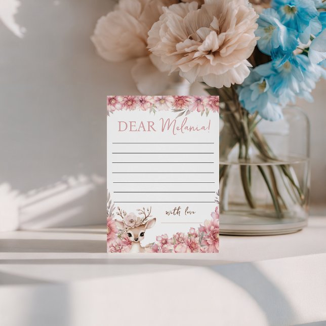 Invitación Floral Deer Birthday Message Card (Subido por el creador)