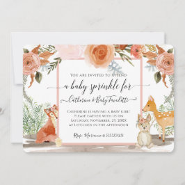 Invitación Floral Deer Fox Rabbit Woodland Baby Shower