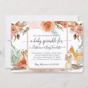 Invitación Floral Deer Fox Rabbit Woodland Baby Shower