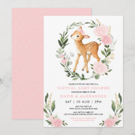 Invitación Floral Deer Woodland Greenery Virtual Baby Shower