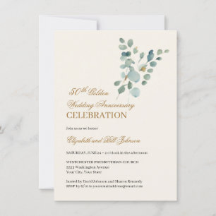 Invitación Floral deja oro 50 aniversario Boda