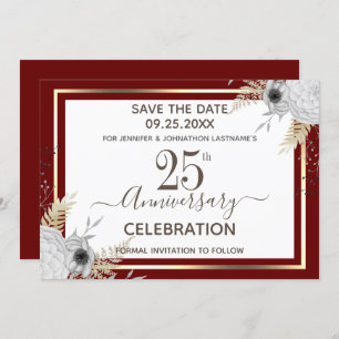 Invitación Floral del 25 aniversario Boda salva la fecha Invi