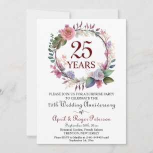 Invitación Floral del 25° Aniversario del Boda de la Sorpresa