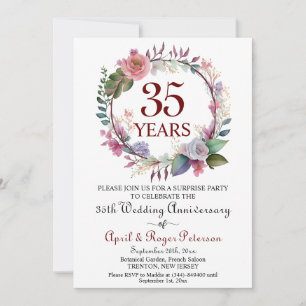 Invitación Floral del 35 aniversario del Boda de la sorpresa