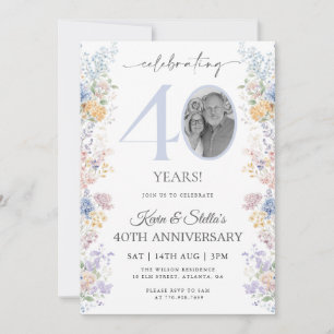 Invitación Floral del 40 Aniversario Con Foto
