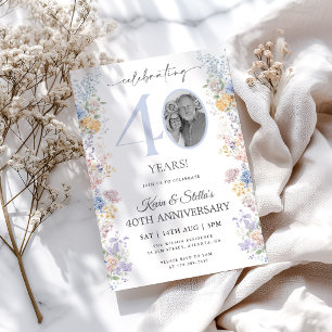 Invitación Floral del 40 Aniversario Con Foto