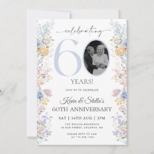 Invitación Floral del 60 Aniversario Con Foto