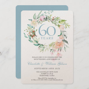 Invitación Floral del 60 aniversario del Boda del Diamante de
