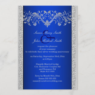 Invitación Floral del aniversario del boda de plata azul