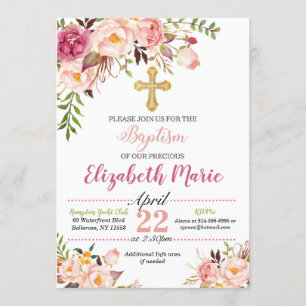 Invitación floral del bautismo - chica