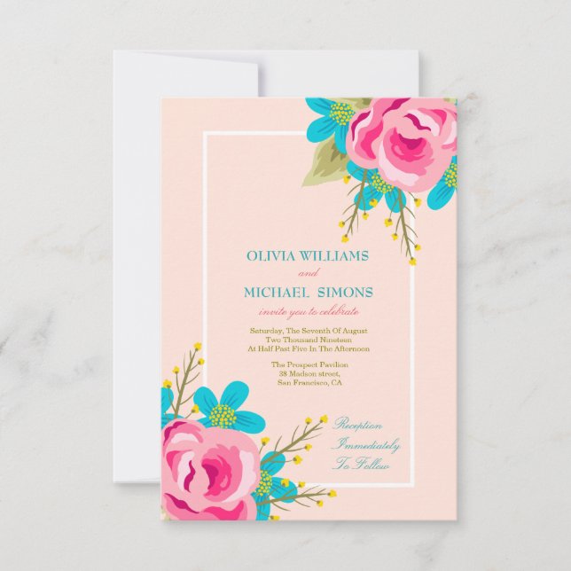 Invitación floral del boda con las flores (Anverso)