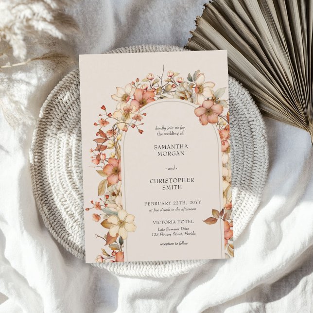 Invitación floral del Boda de flores silvestres Bo (Wildflower Wedding Boho Country Floral Invitation)