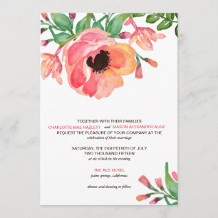 Invitación FLORAL del boda de la ACUARELA MODERNA