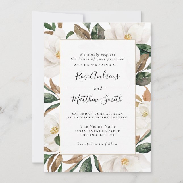 Invitación floral del boda de la magnolia de la (Anverso)