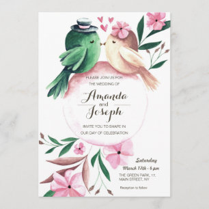 Invitación floral del boda de los pájaros lindos