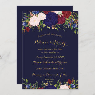 invitación floral del boda del vino del marsala de