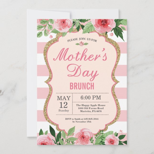 Invitación floral del brunch del Día de la Madre (Anverso)