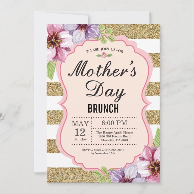 Invitación floral del brunch del Día de la Madre (Anverso)