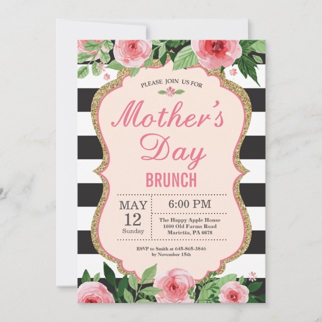 Invitación floral del brunch del Día de la Madre (Anverso)