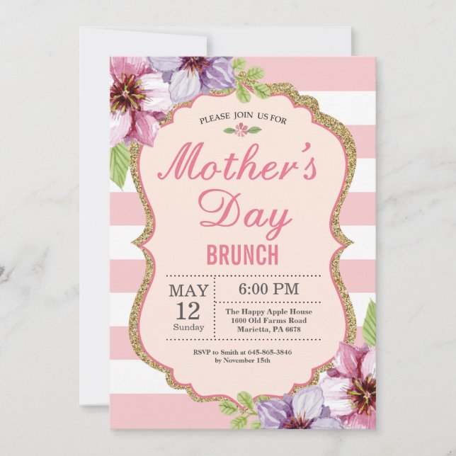 Invitación floral del brunch del Día de la Madre (Anverso)