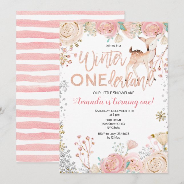 Invitación floral del cumpleaños de la nieve de (Anverso / Reverso)